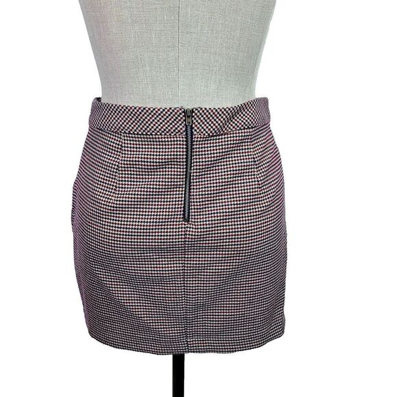 Free‎ People Mini Skirt 2 Black Red Houndstooth Ruched Soft Career Office - Picture 3 of 6